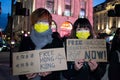 PICCADILLY CIRCUS, LONDON/ENGLAND- 1 October 2020: Protesters at the Ã¢â¬ËSave 12 Hong Kong YouthsÃ¢â¬â¢ protest